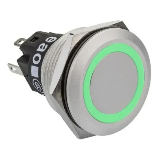 EAO 82 Series Illuminated Push Button Switch, Latching, Panel Mount, 22.3mm Cutout, SPDT, Green LED, 240V, IP65, IP67 - 82-6551.2134 product image
