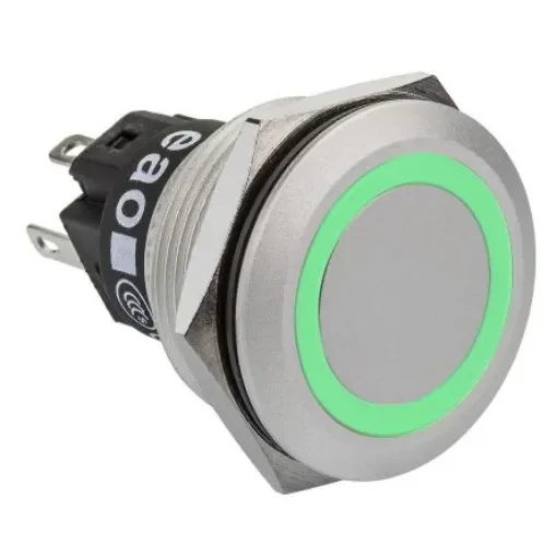 EAO 82 Series Illuminated Push Button Switch, Momentary, Panel Mount, 22.3mm Cutout, SPDT, Green LED, 240V, IP65, IP67 - 82-6152.1134 product image