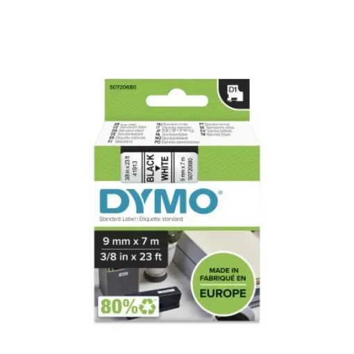 Dymo Black on White Label Printer Tape, 7 m Length, 9 mm Width - S0720680 product image
