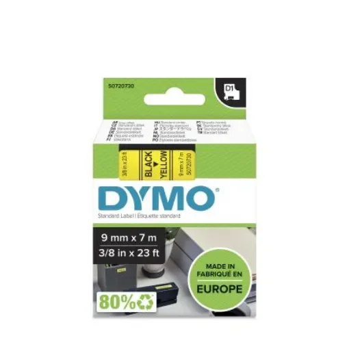 Dymo Black on Yellow Label Printer Tape, 7 m Length, 9 mm Width - S0720730 product image