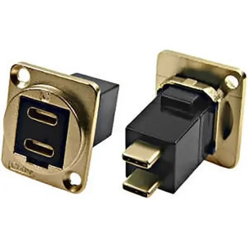 RS PRO Straight, Panel Mount, Female to Male- Dual Port Type C IP40 Feedthrough USB Connector - 2035582 product image