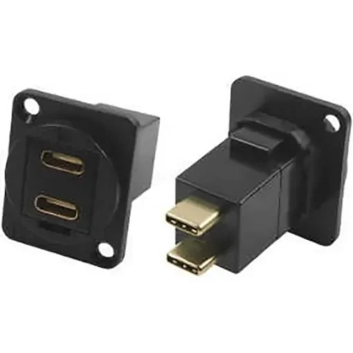 RS PRO Straight, Panel Mount, Female to Male- Dual Port Type C IP40 Feedthrough USB Connector - 2035583 product image