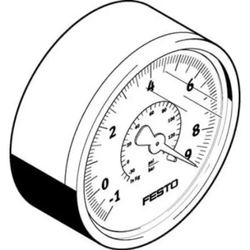 Festo Analogue Pressure Gauge 0bar Back Entry 63mm Outside Diameter - VAM-63-V1/9-R1/4-EN product image