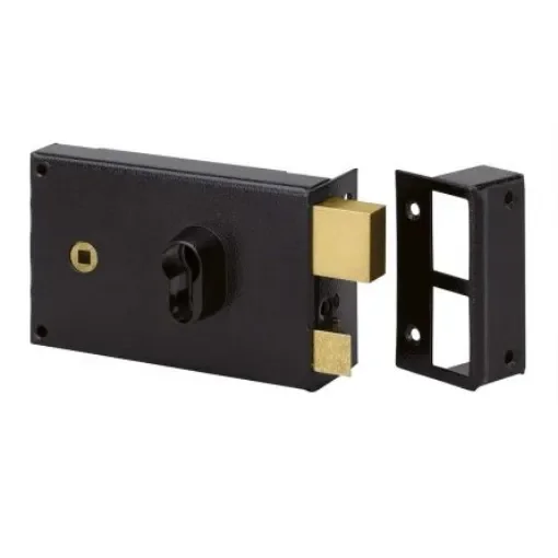Dom Metalux Black Steel Rim Lock, Key Unlock - 9762 - FE97621070 product image