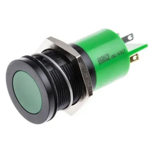 RS PRO Green Panel Mount Indicator, 230V ac, 22mm Mounting Hole Size, IP67 - 205678 product image