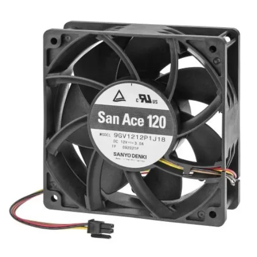 Sanyo Denki Axial Fan, 12 V dc, DC Operation, 224cfm, 36W, 3A Max, 120 x 120 x 38mm - 9GV1212P1J18 product image
