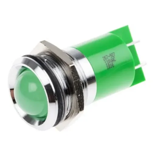 RS PRO Green Panel Mount Indicator, 110V ac, 22mm Mounting Hole Size, Solder Tab Termination - 207927 product image