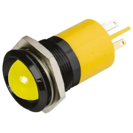 RS PRO Yellow Panel Mount Indicator, 110V ac, 22mm Mounting Hole Size, Solder Tab Termination - 208037 product image