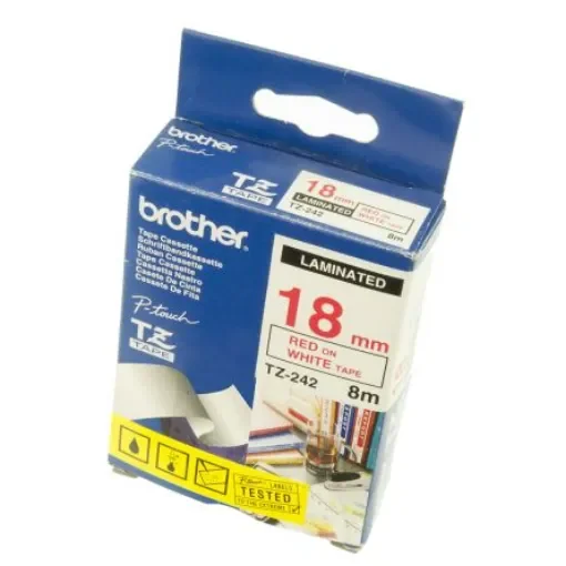 Brother Red on White Label Printer Tape, 8 m Length, 18 mm Width - TZe-242 product image