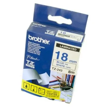 Brother Blue on White Label Printer Tape, 8 m Length, 18 mm Width - TZe-243 product image