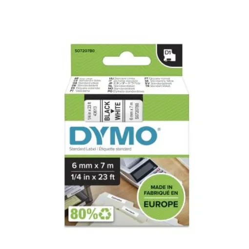 Dymo Black on White Label Printer Tape, 7 m Length, 6 mm Width - S0720780 product image