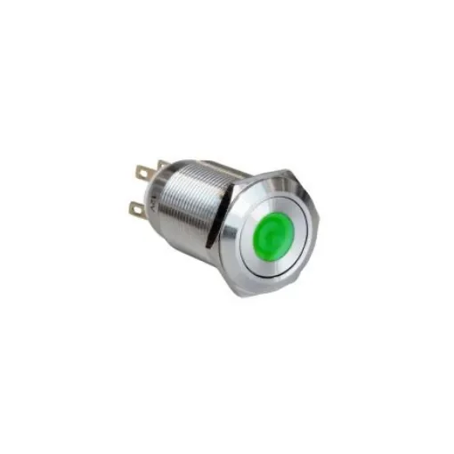 Bulgin MPI005 Series Illuminated Push Button Switch, Latching, Panel Mount, 19.2mm Cutout, SPST, Green LED, 12V, IP65 - MPI005D28LSGN12 product image