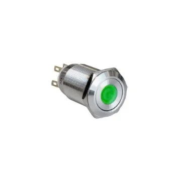 Bulgin MPI005 Series Illuminated Push Button Switch, Latching, Panel Mount, 19.2mm Cutout, SPST, Green LED, 12V, IP65 - MPI005DTELSGN12 product image