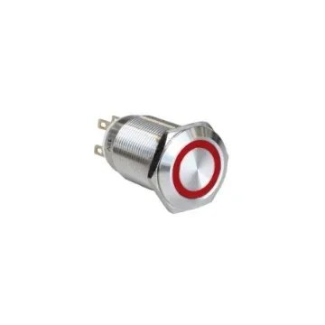 Bulgin MPI005 Series Illuminated Push Button Switch, Latching, Panel Mount, 19.2mm Cutout, SPST, Red LED, 12V, IP65 - MPI005R28LSRD12 product image