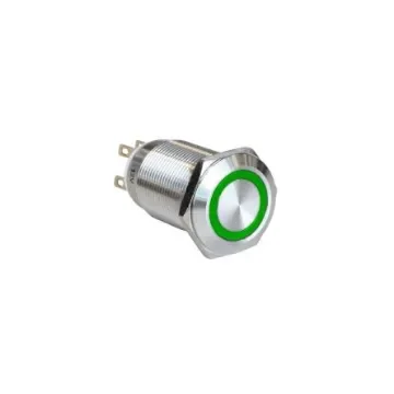 Bulgin MPI005 Series Illuminated Push Button Switch, Latching, Panel Mount, 19.2mm Cutout, SPST, Green LED, 12V, IP65 - MPI005R28LSGN12 product image