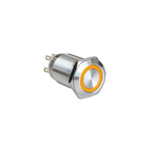Bulgin MPI005 Series Illuminated Push Button Switch, Latching, Panel Mount, 19.2mm Cutout, SPST, Amber LED, 12V, IP65 - MPI005R28LSAM12 product image