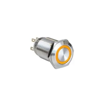 Bulgin MPI005 Series Illuminated Push Button Switch, Latching, Panel Mount, 19.2mm Cutout, SPST, Amber LED, 12V, IP65 - MPI005RTELSAM12 product image