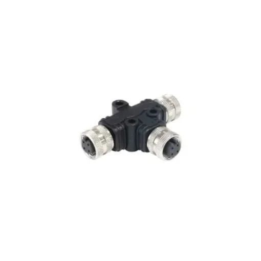 Bulgin Tee Female Pole M12 Socket to 4 Pole M12 Plug Adapter - PXPPVC12TSFM04AFBIFB product image
