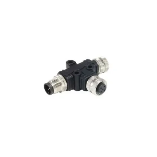 Bulgin Tee Female Pole M12 Socket to 5 Pole M12 Plug Adapter - PXPPVC12TSFM05AFBIFB product image