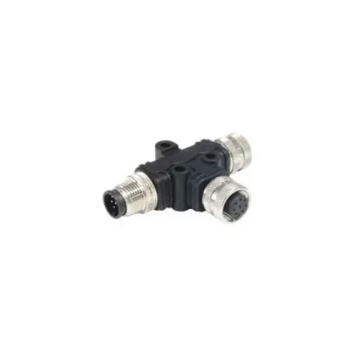 Bulgin Tee Female Pole M12 Socket to 12 Pole M12 Plug Adapter - PXPPVC12TSFM12AFBIFB product image