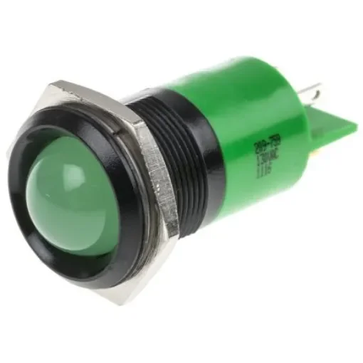 RS PRO Green Panel Mount Indicator, 130V ac, 22mm Mounting Hole Size, IP67 - 209759 product image