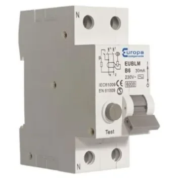 Europa RCBO, 20A Current Rating, 2P Poles, 30mA Trip Sensitivity, Type A, EUBLMC Range - EUBLMC20C30A product image