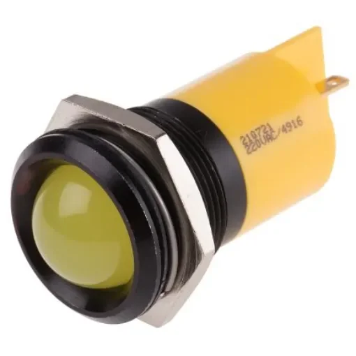 RS PRO Yellow Panel Mount Indicator, 230V ac, 22mm Mounting Hole Size - 210721 product image