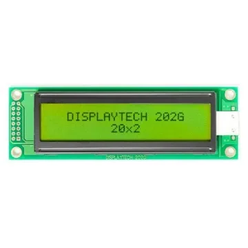 Displaytech 202G BC BW 202G Alphanumeric LCD Display, Yellow-Green on, 2 Rows by 16 Characters, Transflective product image