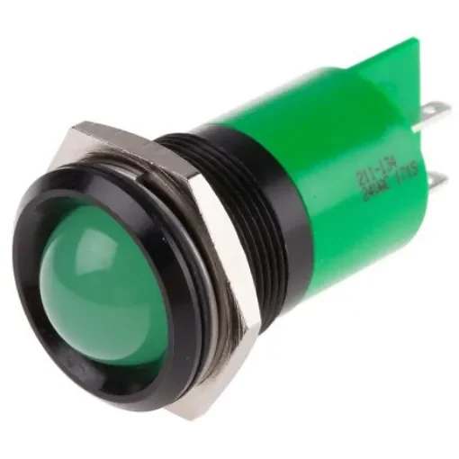 RS PRO Green Panel Mount Indicator, 24V ac/dc, 22mm Mounting Hole Size, Solder Tab Termination - 211134 product image