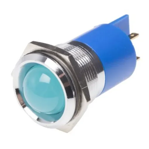 RS PRO Blue Panel Mount Indicator, 24V ac/dc, 22mm Mounting Hole Size, Solder Tab Termination - 211639 product image