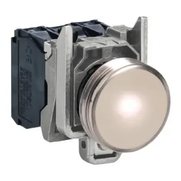 Schneider Electric, XB4 White Pilot Light Complete, 22mm Cutout, IP54, Round, 240V - XB4BVM1EX product image