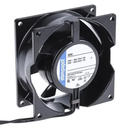 ebm-papst 3000 Series Axial Fan, 230 V ac, AC Operation, 75m³/h, 12W, 52mA Max, 92 x 92 x 38mm - 3650 product image