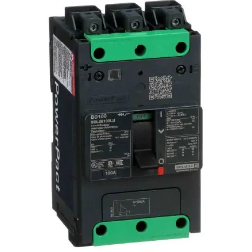 Schneider Electric, PowerPact MCCB 3P 100A, Breaking Capacity 14 kA, Fixed Mount - BDL36100LU product image