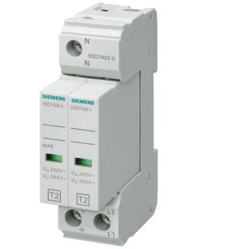 Siemens 1 Phase Surge Protector, 25kA, DIN Rail Mount - 5SD7422-0 product image