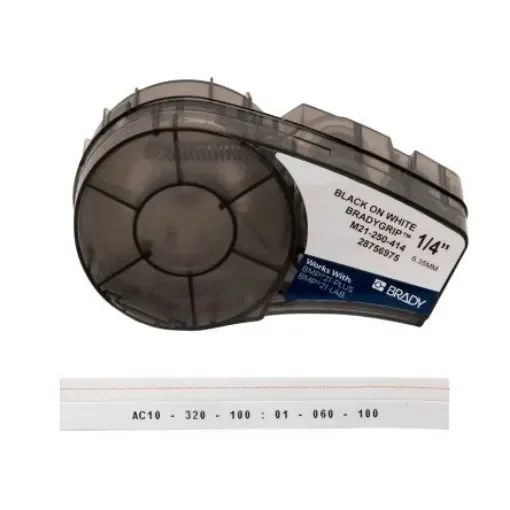 Brady B-414 Black on White Label Printer Tape, 3.048 m Length, 6.35 mm Width - M21-250-414 product image