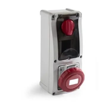 RS PRO IP67 Red Surface Mount 3P + N + E Vertical Industrial Power Socket, Rated At 32A, 400 V - 2144134 product image
