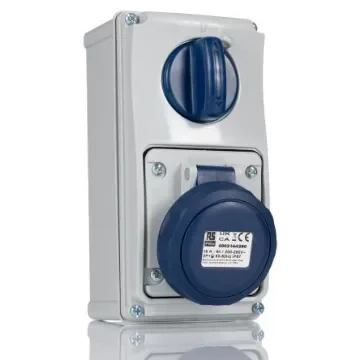 RS PRO IP67 Blue Wall Mount 2P + E Vertical Industrial Power Socket, Rated At 16A, 230 V - 2144260 product image