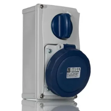RS PRO IP67 Blue Wall Mount 2P + E Vertical Industrial Power Socket, Rated At 32A, 230 V - 2144263 product image