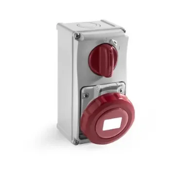 RS PRO IP67 Red Wall Mount 3P + E Vertical Industrial Power Socket, Rated At 32A, 400 V - 2144264 product image