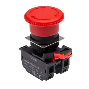 Omron A22NE Series Twist Release Emergency Stop Push Button, Panel Mount, 22mm Cutout, 1 NO + 1 NC, IP65 - A22NE-M-P102-N product image
