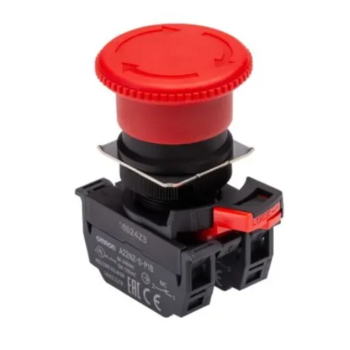 Omron A22NE Series Twist Release Emergency Stop Push Button, Panel Mount, 22mm Cutout, 1 NO + 1 NC, IP65 - A22NE-M-P102-N product image