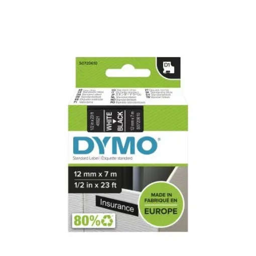 Dymo White on Black Label Printer Tape, 7 m Length, 12 mm Width - S0720610 product image