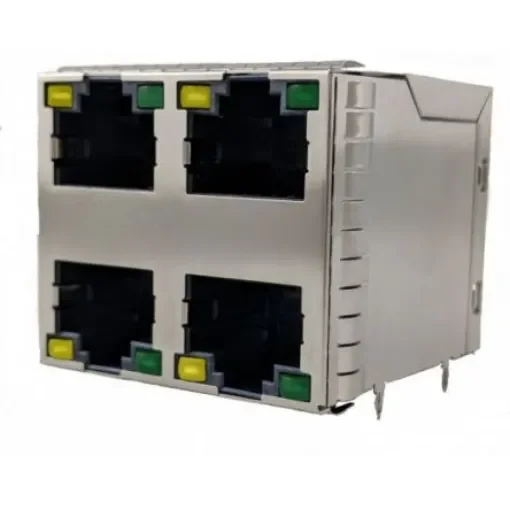 Amphenol Communications Solutions RJE4 Series Female RJ45 Connector, PCB Mount, Cat5e 2 x 2 Port 8P8C -Way - RJE4W48874A1 product image