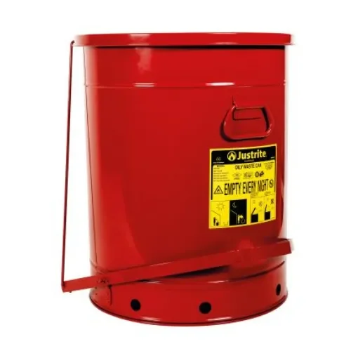 Justrite Safety Cans 80L Red Pedal Steel Oily Waste Can - JCN09700RD product image