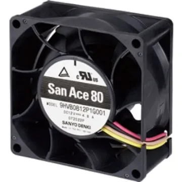 Sanyo Denki Axial Fan, 12 V dc, DC Operation, 141.3cfm, 57.6W, 4.8A Max, 80 x 80 x 38mm - 9HVB0812P1G001 product image