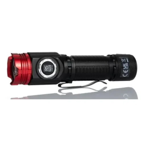 RS PRO LED Torch Black, Red - Rechargeable 1800 lm, 120 mm - 2198132 product image