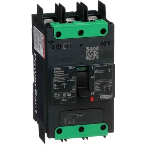 Schneider Electric, PowerPact MCCB 3P 15A, Breaking Capacity 14 kA, Fixed Mount - BDF36015 product image