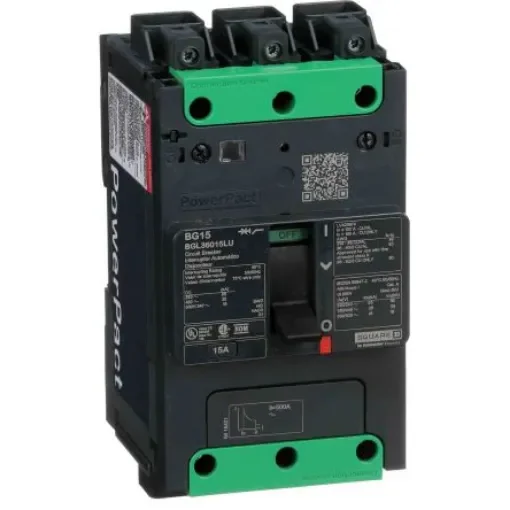 Schneider Electric, PowerPact MCCB 3P 15A, Breaking Capacity 18 kA, Fixed Mount - BGL36015LU product image