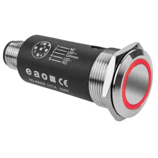 EAO 82 Series Illuminated Illuminated Push Button Switch, Momentary, Panel Mount, 22mm Cutout, SPDT, Red LED, 35V, - 82-6657.1114 product image
