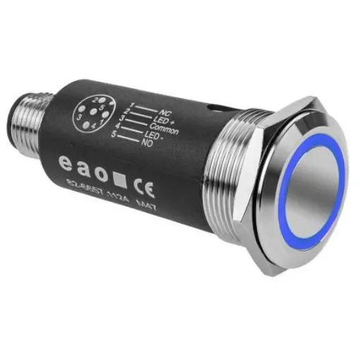 EAO 82 Series Illuminated Illuminated Push Button Switch, Momentary, Panel Mount, 22mm Cutout, SPDT, Blue LED, 35V, - 82-6657.1124 product image